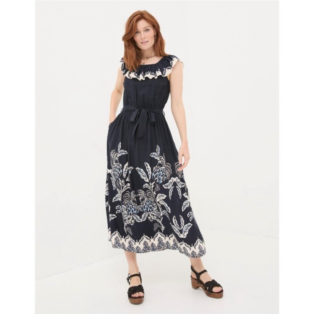 Fattace Elegant Navy Floral Maxi Dress Sz 2R